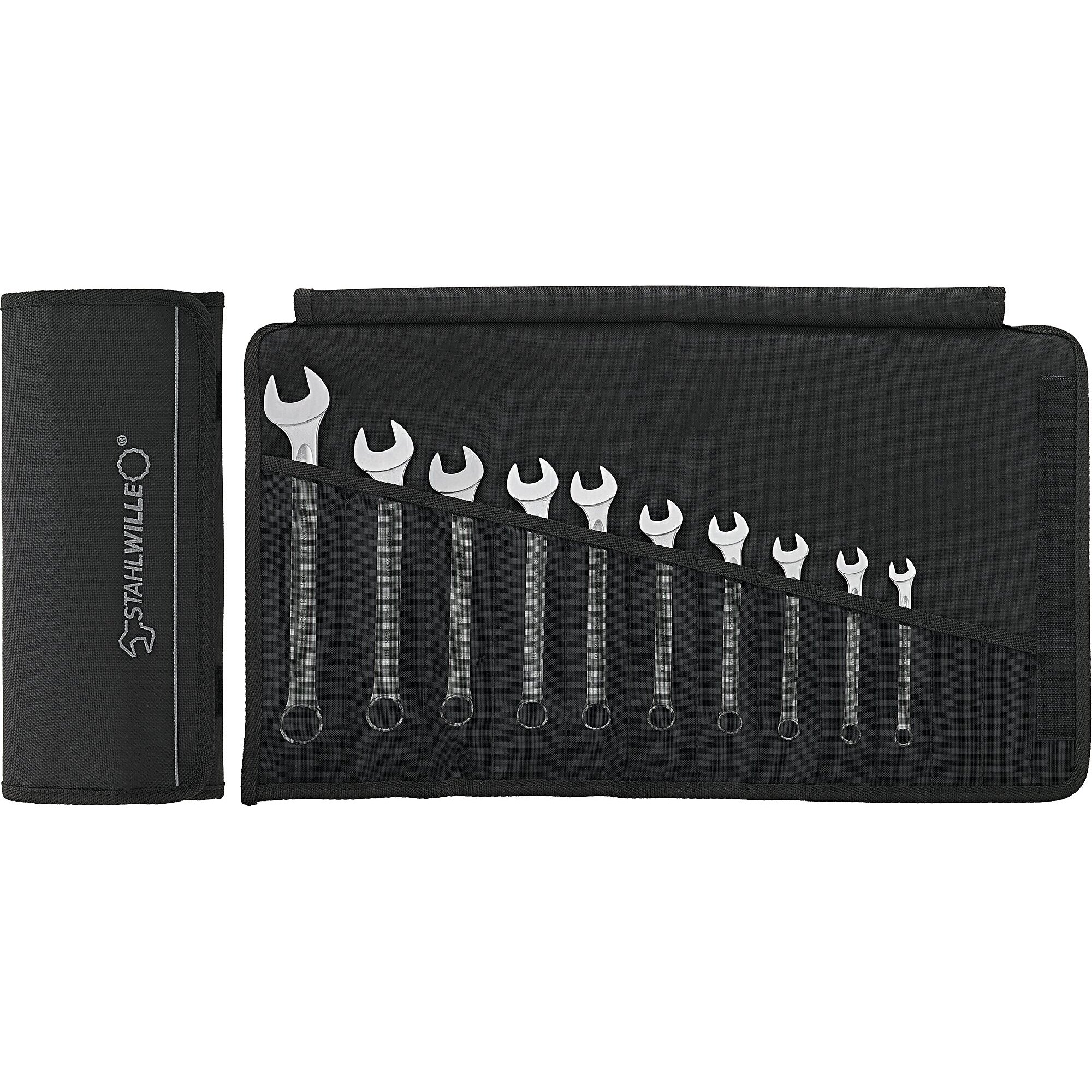 Stahlwille Combination Wrench Set — 7/16in.–7/8in., 8-Piece, 15° Cranked Ring-End, Chrome Alloy Steel, Model# 13